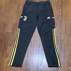 Adidas Kids Black Joggers with Yellow Stripes